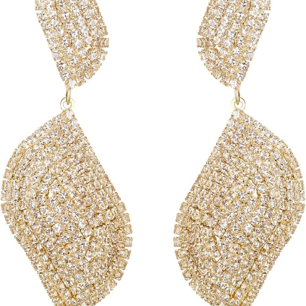 Bridal Crystal Leaf Earrings Dangle Jewelry Wedding Prom Statement Women